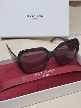 Marciano Oversized Black Sunglasses with Brown Lenses